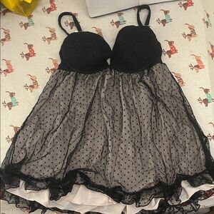 Vintage La SENZA Black and White Polka Dot Chemise